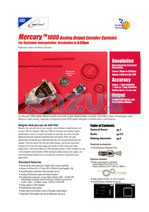 M1000-M05-R1206-HE datasheet - Mercury TM1000 Analog Output Encoder Systems For Customer Interpolation- Resolution to 0.078lm