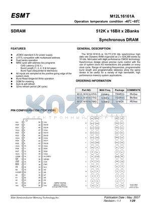 M12L16161A-7TIG datasheet - 512K x 16Bit x 2Banks Synchronous DRAM