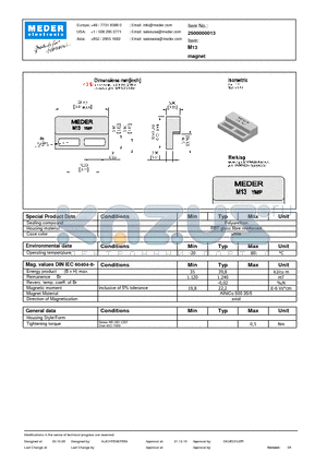 M13 datasheet - Magnet