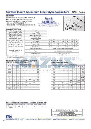NACH datasheet - Surface Mount Aluminum Electrolytic Capacitors