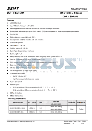 M14D5121632A-2.5BG datasheet - 8M x 16 Bit x 4 Banks DDR II SDRAM