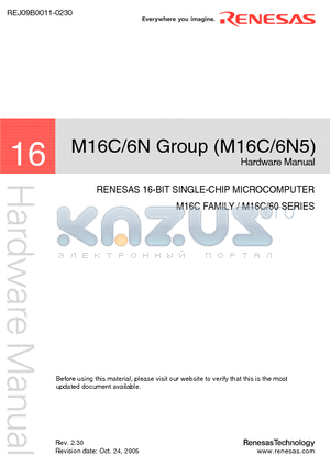 M16C6N5 datasheet - 16-BIT SINGLE-CHIP MICROCOMPUTER M16C FAMILY / M16C/60 SERIES