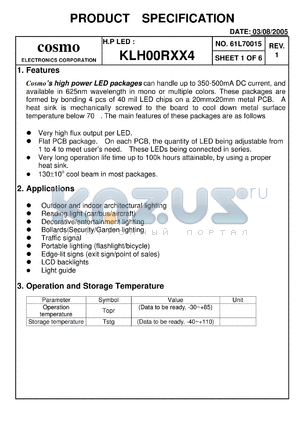 KLH00RXX4 datasheet - Cosmos high power LED packages can handle up to 350-500mA DC current