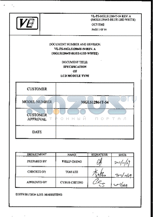 MGLS12864T-54 datasheet - SPECIFICATION OF LCD MODULE TYPE