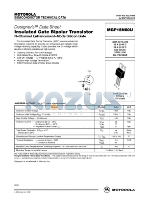 MGP15N60U datasheet - Insulated Gate Bipolar Transistor