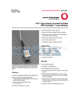 A371-20NS datasheet - A371-Type Analog Uncooled Isolated DFB FastLight  Laser Module