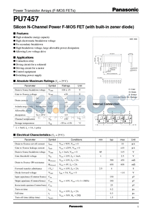 PU7457 datasheet - Silicon N-Channel Power F-MOS FET (with built-in zener diode)