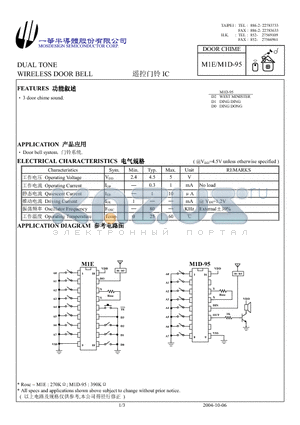 M1D-95 datasheet - DUAL TONE WIRELESS DOOR BELL