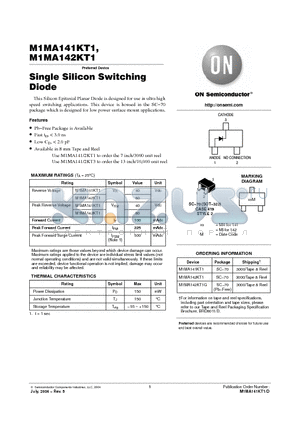 M1MA142KT1 datasheet - SC-70/SOT-323 PACKAGE SINGLE SILICON SWITCHING DIODE 40/80 V-100 mA SURFACE MOUNT