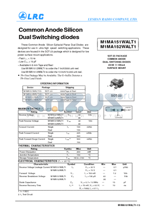 M1MA152WALT1G datasheet - Common Anode Silicon Dual Switching diodes