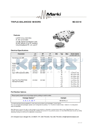 M2-0218LE datasheet - TRIPLE-BALANCED MIXERS