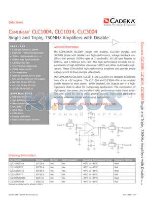 CLC1004IST6X datasheet - Single and Triple, 750MHz Amplifiers with Disable