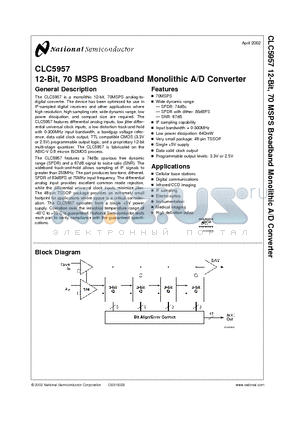 CLC5957_02 datasheet - 12-Bit, 70MSPS Broadband Monolithic A/D Converter