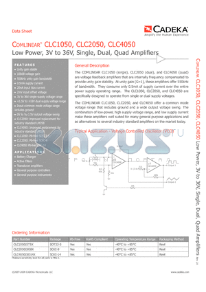 CLC1050 datasheet - Low Power, 3V to 36V, Single, Dual, Quad Amplifiers