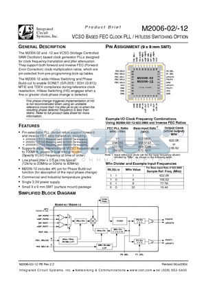 M2006-12 datasheet - VCSO BASED FEC CLOCK PLL / HITLESS SWITCHING OPTION