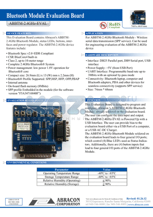 ABBTM-2.4GHZ-EVAL datasheet - Bluetooth Module Evaluation Board