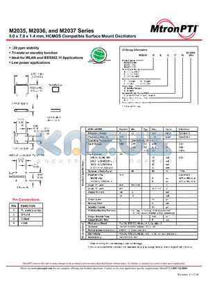 M2037D3TGN datasheet - 5.0 x 7.0 x 1.4 mm, HCMOS Compatible Surface Mount Oscillators