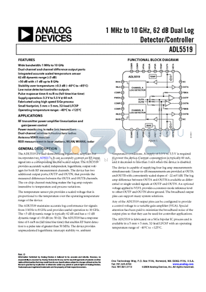 ADL5519ACPZ-R2 datasheet - 1 MHz to 10 GHz, 62 dB Dual Log Detector/Controller