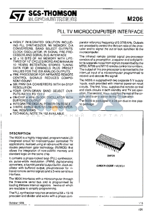 M206 datasheet - PLL TV MICROCOMPUTER INTERFACE