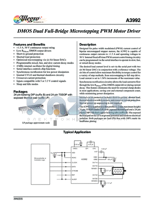A3992SBT- datasheet - DMOS Dual Full-Bridge Microstepping PWM Motor Driver