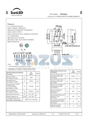 DUG25A datasheet - 25.4mm (1.0 ) SINGLE DIGIT NUMERIC DISPLAY