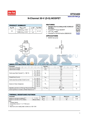 DTS3400 datasheet - N-Channel 30-V (D-S) MOSFET Halogen-free