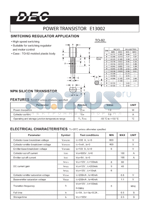 E13002TO-92 datasheet - POWER TRANSISTOR