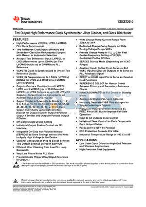 CDCE72010 datasheet - Ten Output High Performance Clock Synchronizer, Jitter Cleaner, and Clock Distributor