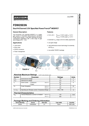 FDW2503N datasheet - Dual N-Channel 2.5V Specified PowerTrench MOSFET