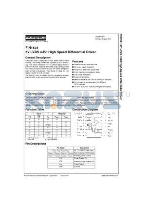 FIN1531 datasheet - 5V LVDS 4-Bit High Speed Differential Driver