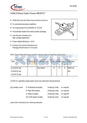 CLX34-05 datasheet - HiRel X-Band GaAs Power-MESFET