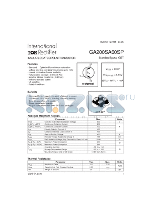 GA200SA60S datasheet - INSULATED GATE BIPOLAR TRANSISTOR