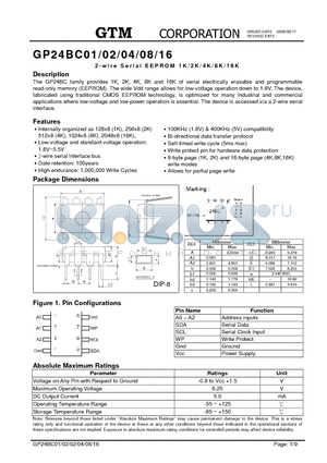 GP24BC16 datasheet - 2-WIRE SERIAL EEPROM