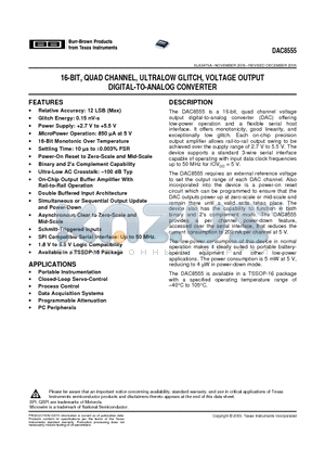 DAC8555IPWG4 datasheet - 16-BIT, QUAD CHANNEL, ULTRALOW GLITCH, VOLTAGE OUTPUT DIGITAL-TO-ANALOG CONVERTER