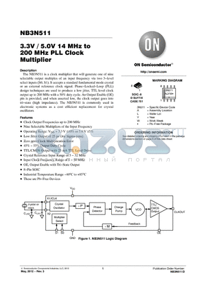 NB3N511 datasheet - 3.3V / 5.0V 14 MHz to 200 MHz PLL Clock Multiplier