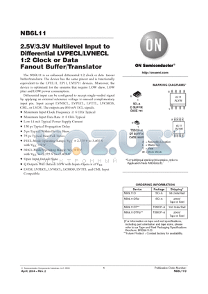 NB6L11D datasheet - 2.5V / 3.3V MULTILEVEL INPUT TO DIFFERENTIAL LVPECL/LVNECL 1:2 CLOCK OR DATA FANOUT BUFFER / TRANSLATOR