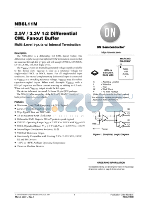 NB6L11MMNG datasheet - 2.5V / 3.3V 1:2 Differential CML Fanout Buffer Multi−Level Inputs w/ Internal Termination