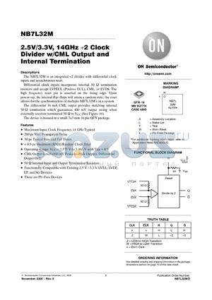 NB7L32MMNG datasheet - 2.5V/3.3V, 14GHz 2 Clock Divider w/CML Output and Internal Termination