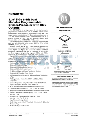 NB7N017MMNR2 datasheet - 3.3V SiGe 8-Bit Dual Modulus Programmable Divider/Prescaler with CML Outputs