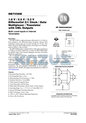 NB7V58MMNG datasheet - 1.8 V / 2.5 V / 3.3 V Differential 2:1 Clock / Data Multiplexer / Translator with CML Outputs