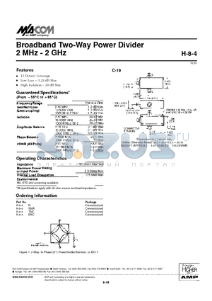 H-8-4 datasheet - Broadband Two-Way Power Divider 2 MHz - 2 GHz
