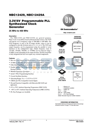 NBC12429AFNR2 datasheet - 3.3V/5V Programmable PLL Synthesized Clock Generator