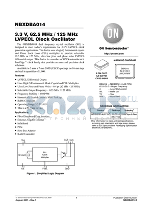 NBXDBA014 datasheet - 3.3 V, 62.5 MHz / 125 MHz LVPECL Clock Oscillator