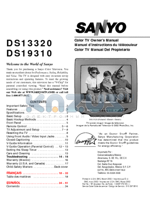 DS19310 datasheet - Color TV Owners Manual Manuel dinstructions du teleouleur Color TV Manual Del Propietario