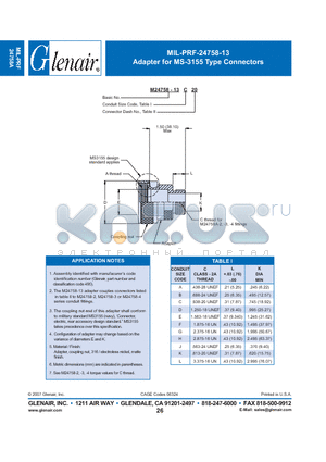 M24758-13C20 datasheet - Adapter for MS-3155 Type Connectors