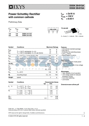 DSSK20-015A datasheet - Power Schottky Rectifier with common cathode