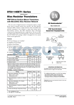 DTA144WET1 datasheet - PNP Silicon Surface Mount Transistors with Monolithic Bias Resistor Network