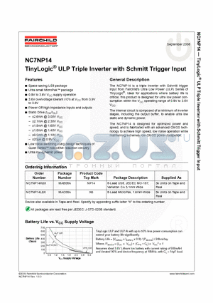 NC7NP14L8X datasheet - TinyLogic ULP Triple Inverter with Schmitt Trigger Input