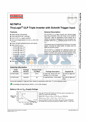 NC7NP14K8X datasheet - TinyLogic ULP Triple Inverter with Schmitt Trigger Input