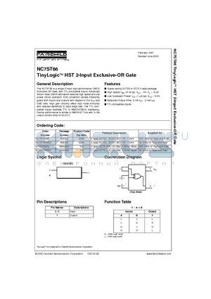 NC7ST86P5X datasheet - TinyLogic HST 2-Input Exclusive-OR Gate